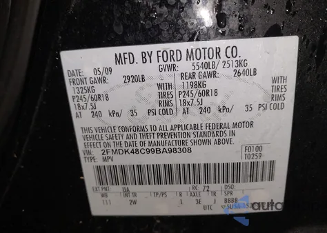 2009 Ford Edge Sel from USA, damaged, VIN 2FMDK48C99BA98308